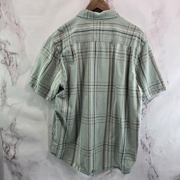 Carhartt Shirt Mens Large Green Short Sleeve Button Up Plaid Collared Loose Fit - Picture 5 of 11
